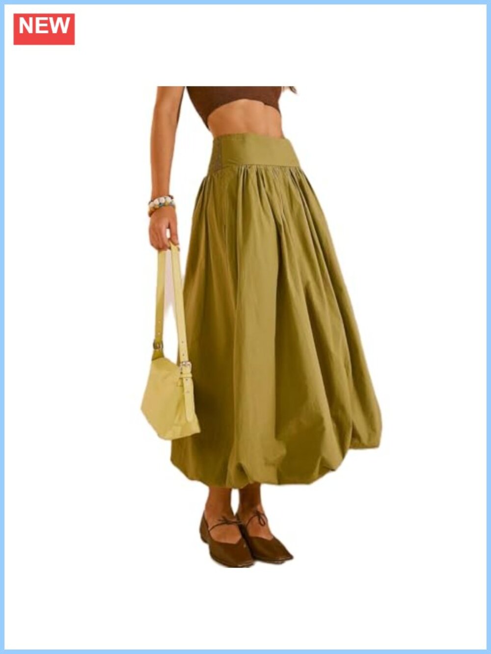 Y2K Ruffled Bubble Maxi Skirt Elastic Waist A-Line Pleated Womens